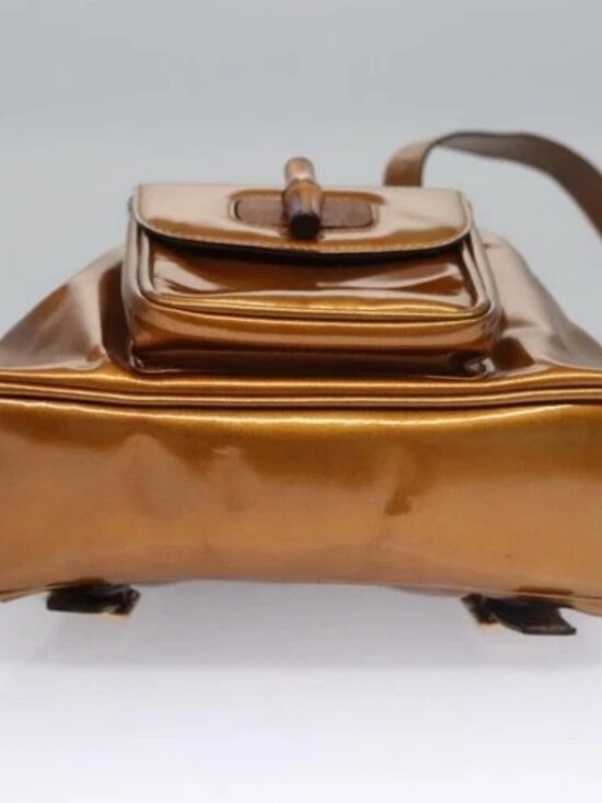 GUCCI Bamboo Backpack Patent leather Bronze Gold main image 5